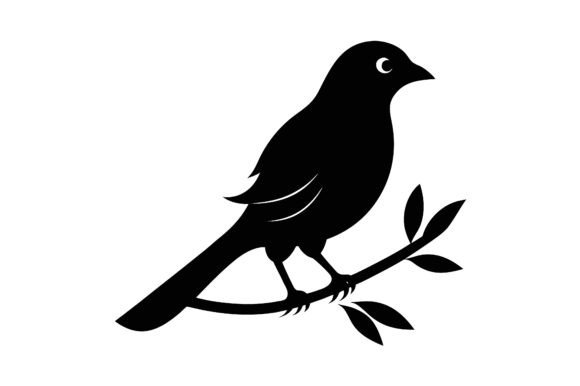 Bird on Branch Clip Art Black: Graphics for Crafts and Content