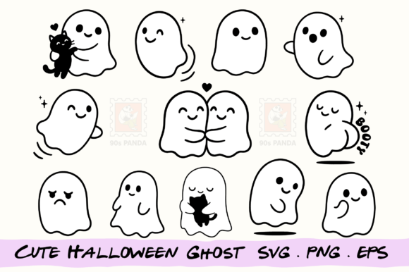 Cute Halloween Ghost SVG PNG Bundle