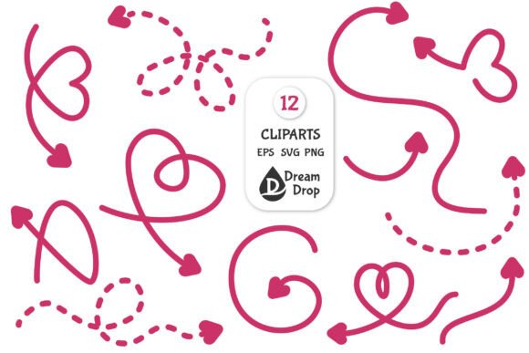 Cute Pink Heart Arrows Clipart Set