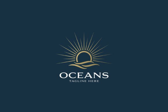 Elegant Ocean Logo Gold Waves and Sun