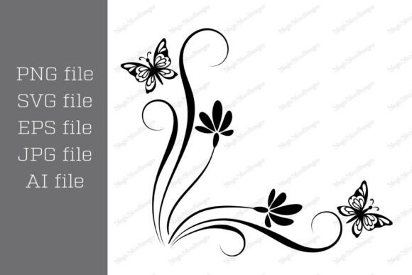 Floral Corner Ornament with Butterflies: Decorative Graphics for Editorial Impact