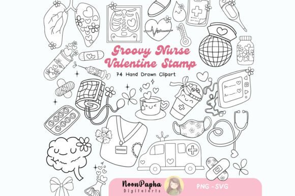 Groovy Nurse Valentine Stamp Clipart