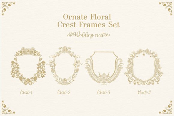 Ornate Floral Crest Frames Set: Graphics for Decorative Elements