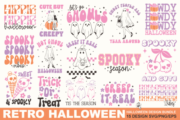 Retro Halloween Design Svg Png Bundle for Crafts & Graphics