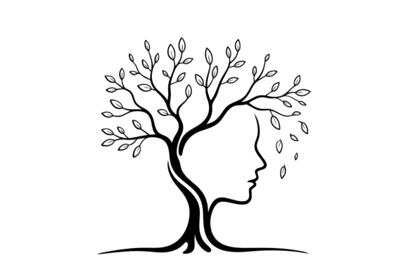 Tree with Human Face Silhouette Graphics for Crafts