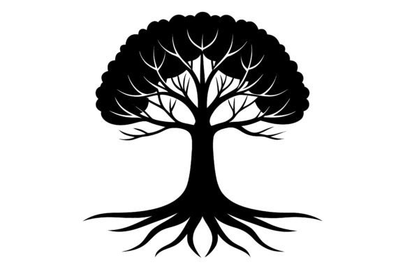 Tree with Roots Clip Art Black: Graphics for Crafts & Local Branding