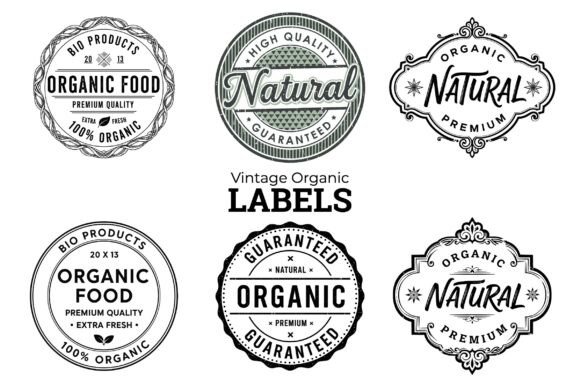Vintage Organic Labels Badges SVG