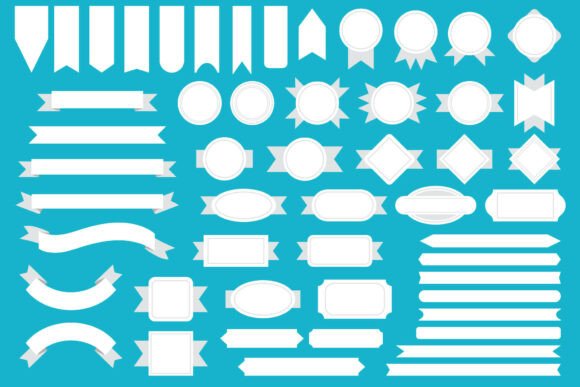 White Badge Banner Full Clip Art Set: Graphics & Decorative Elements